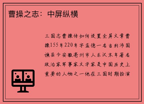 曹操之志：中屏纵横
